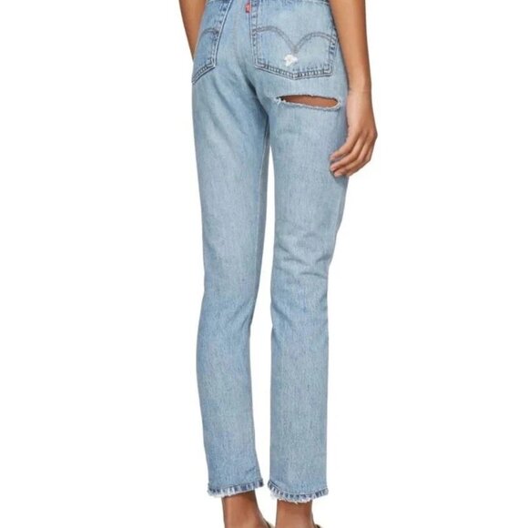 RE/DONE LEVIS Jeans Womens 26 Skinny Straight Indigo Ass Rip Denim USA Made VTG - Picture 1 of 16